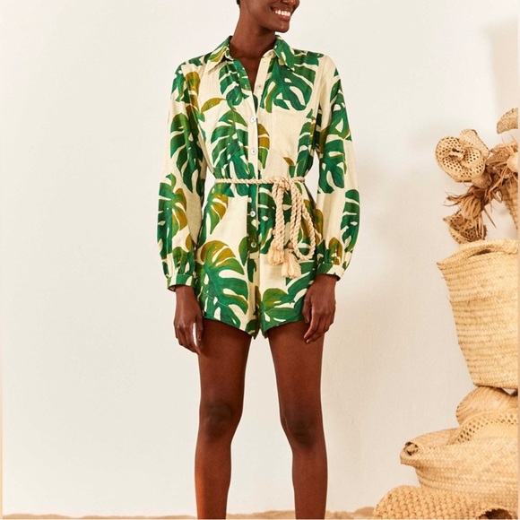 FARM Rio Pants - Farm Rio White Monstera Romper